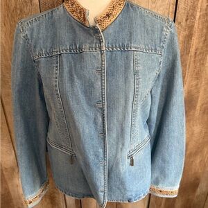 Liz Claiborne Light Blue Denim Jacket with Tan Accents